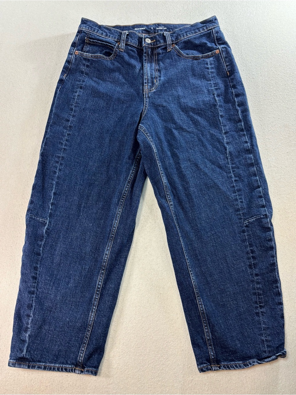 Old Navy High Rise Barrel Leg Jeans Womens 12 Cropped Medium Wash Denim - Picture 2 of 7